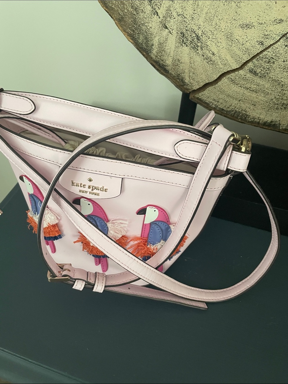 Kate Spade Pippa Flock Party Parrot pink Appliqué Satchel/crossbody NWOT - Picture 4 of 15